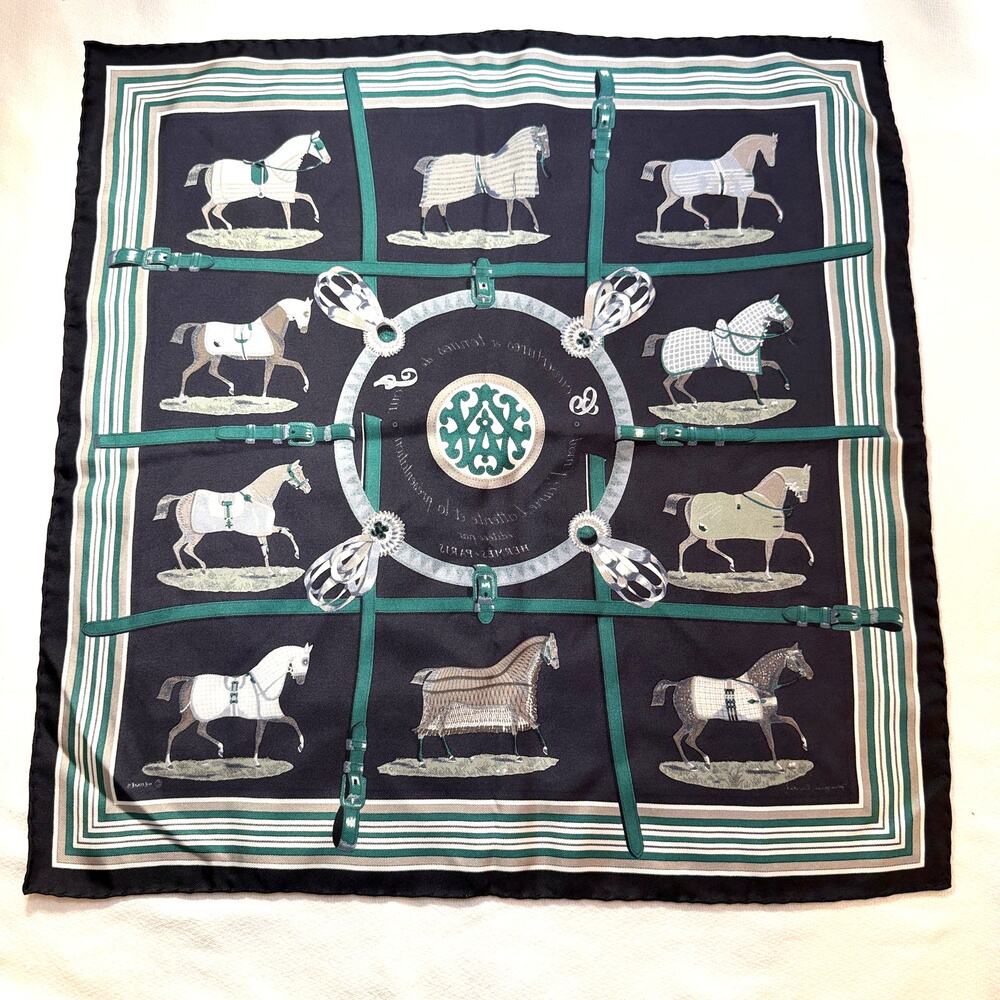 Vintage Hermes Paris 'Couvertures et Tenue de Jour Hermes Silk Pocket Square